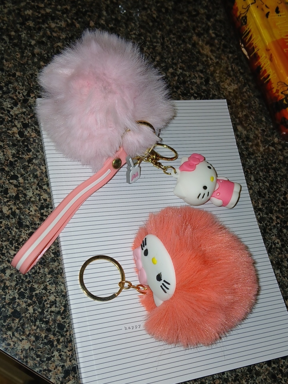 #HelloKitty Pink and Coral Plush Pom-Pom #Keychain Duo